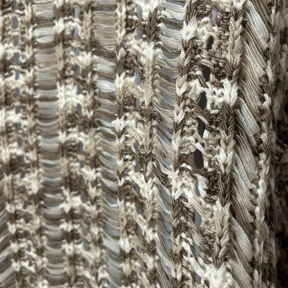 Katie Todd Women Tan Open Front Open Fish Net Weave Lightweight Sweater L - Picture 7 of 9